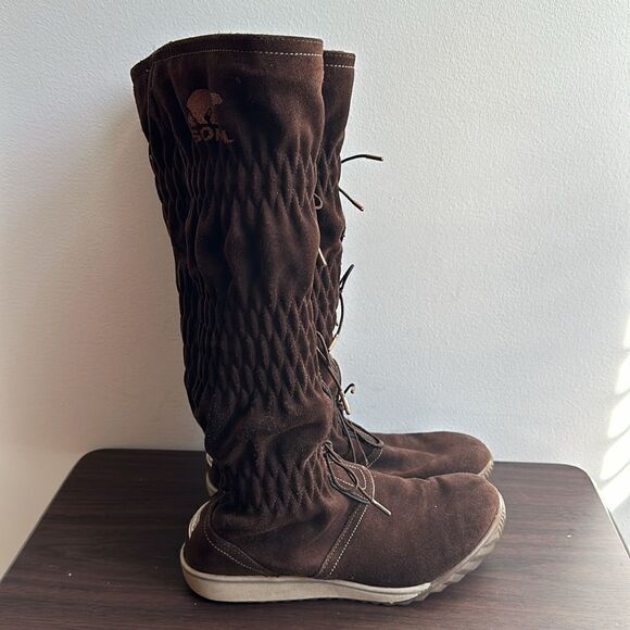 Sorel Firenzy Suede Ruched Tall Boots Brown Sz 5.5 - Picture 2 of 8